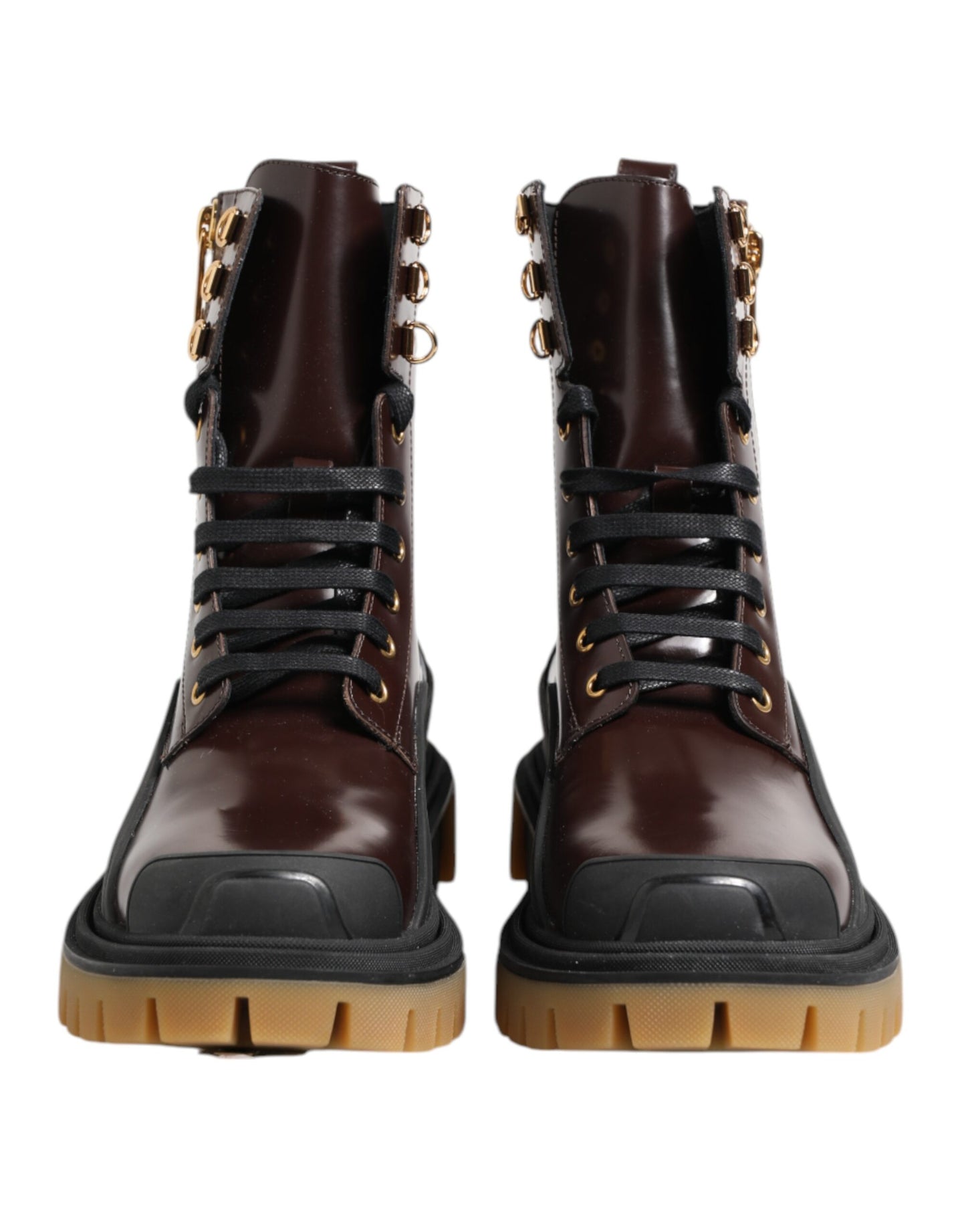 Dolce &amp; Gabbana Brown Black Leather Boots Zipper Lace Up Shoes