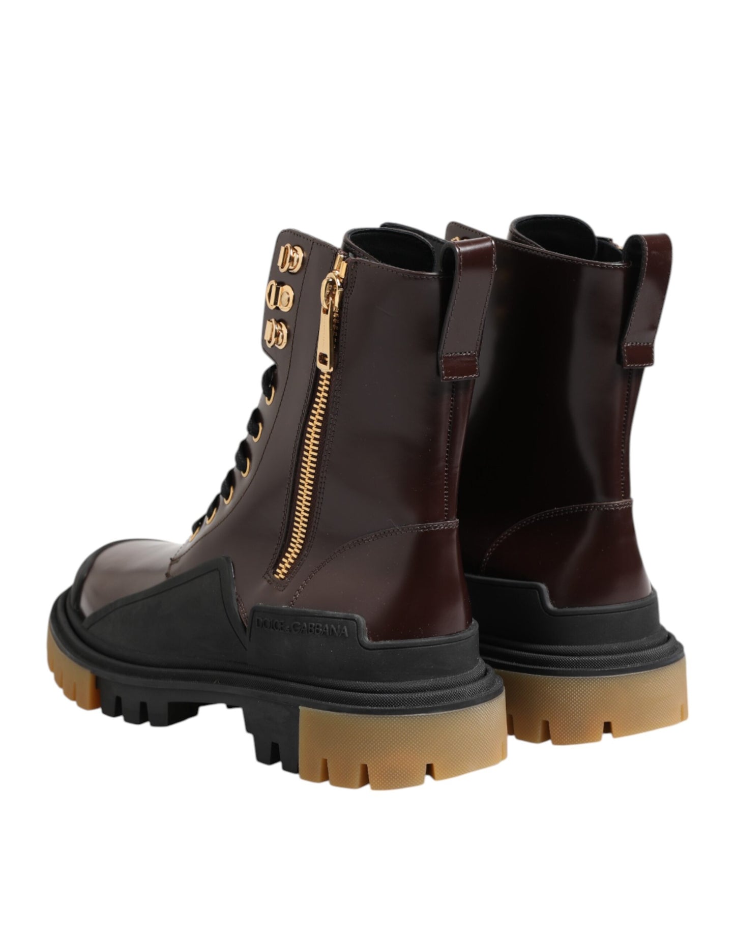 Dolce &amp; Gabbana Brown Black Leather Boots Zipper Lace Up Shoes