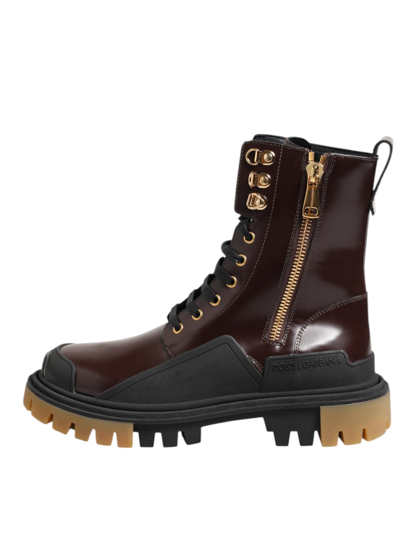 Dolce &amp; Gabbana Brown Black Leather Boots Zipper Lace Up Shoes