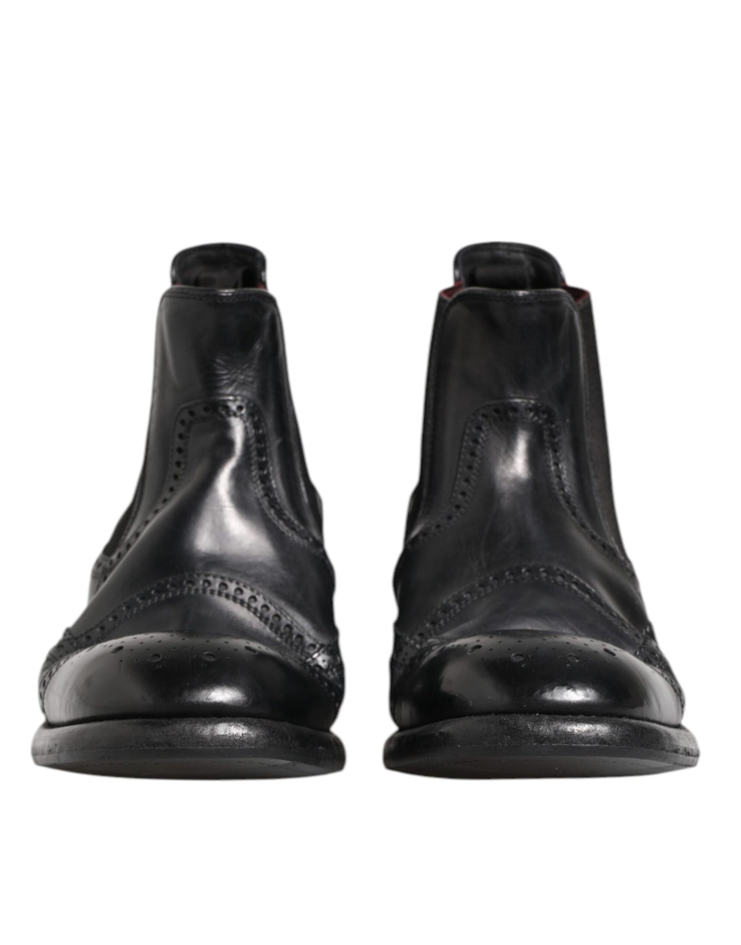 Dolce &amp; Gabbana Black Leather Ankle Boots Slip On Shoes