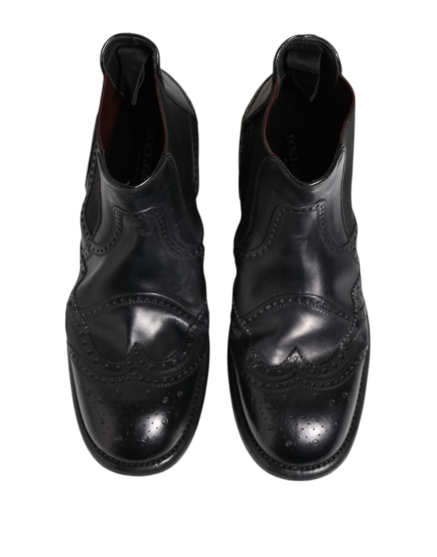 Dolce &amp; Gabbana Black Leather Ankle Boots Slip On Shoes