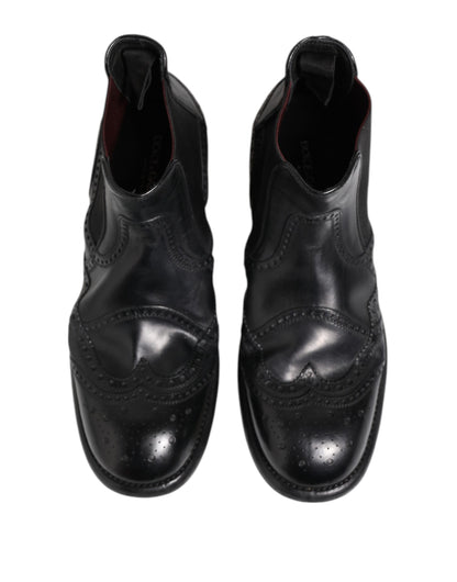 Dolce &amp; Gabbana Black Leather Ankle Boots Slip On Shoes