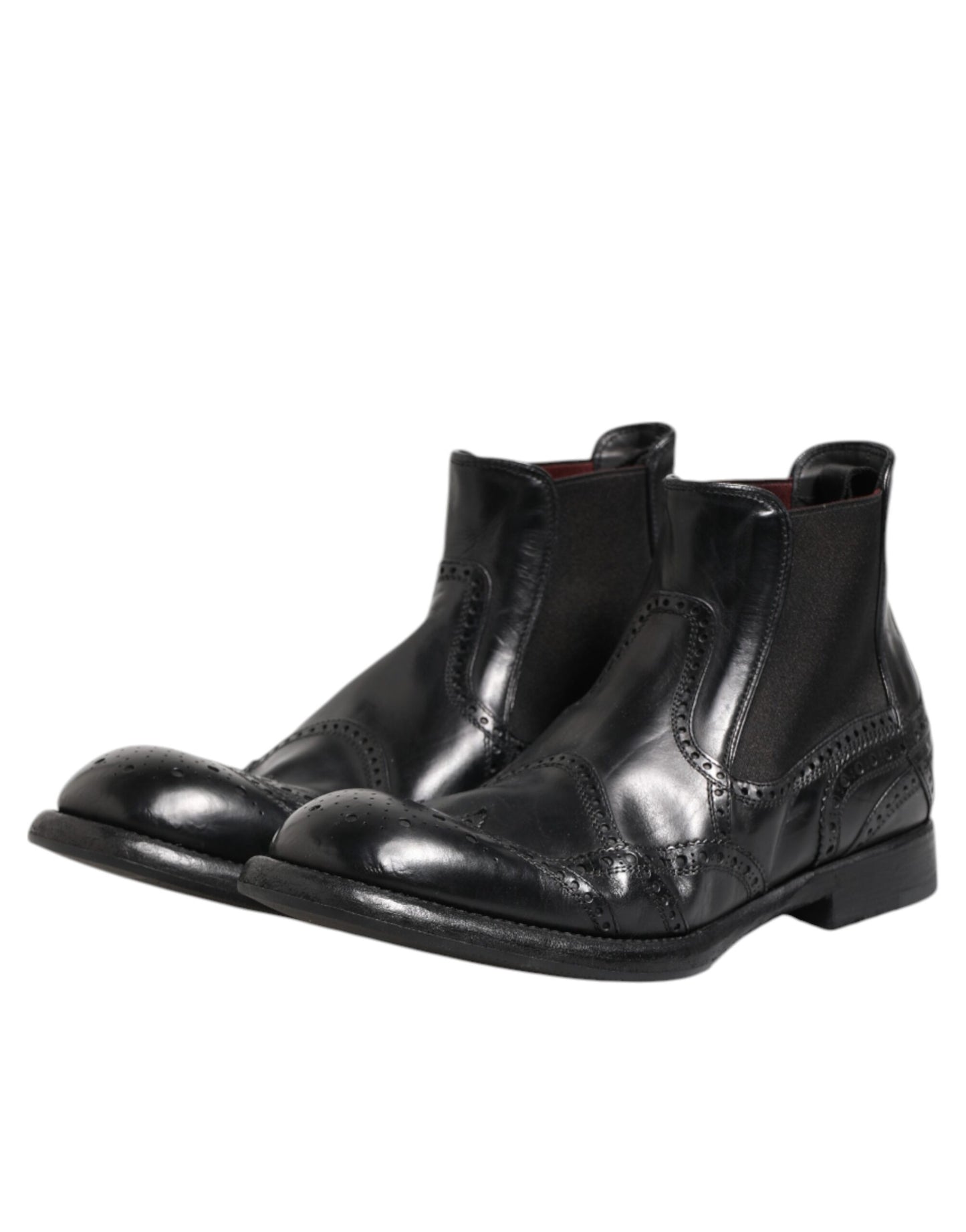 Dolce &amp; Gabbana Black Leather Ankle Boots Slip On Shoes