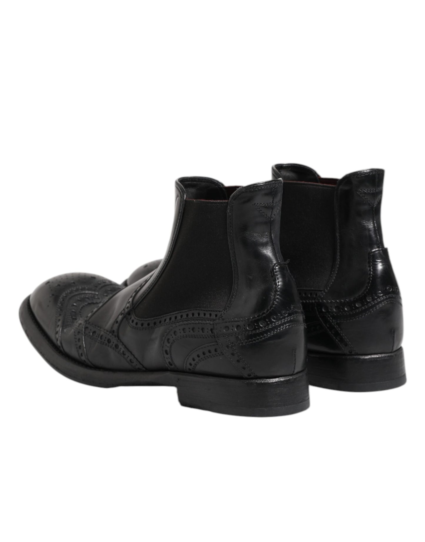 Dolce &amp; Gabbana Black Leather Ankle Boots Slip On Shoes