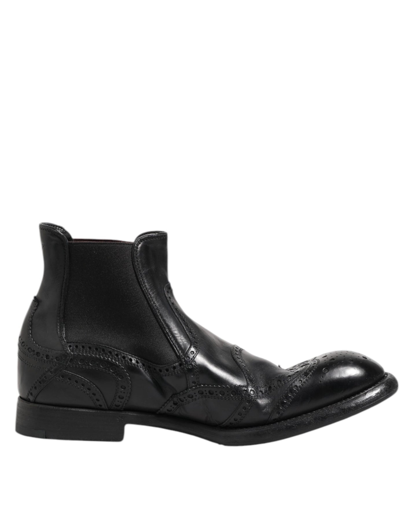 Dolce &amp; Gabbana Black Leather Ankle Boots Slip On Shoes