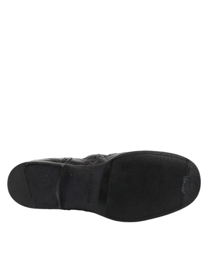 Dolce &amp; Gabbana Black Leather Ankle Boots Slip On Shoes