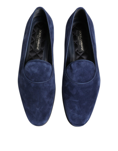Dolce &amp; Gabbana Blue Velvet DG Logo Loafers Formal Shoes