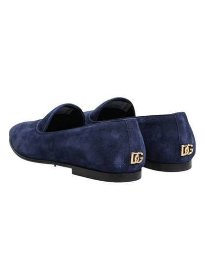 Dolce &amp; Gabbana Blue Velvet DG Logo Loafers Formal Shoes