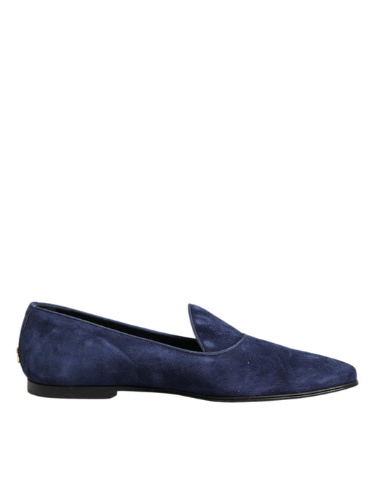 Dolce &amp; Gabbana Blue Velvet DG Logo Loafers Formal Shoes