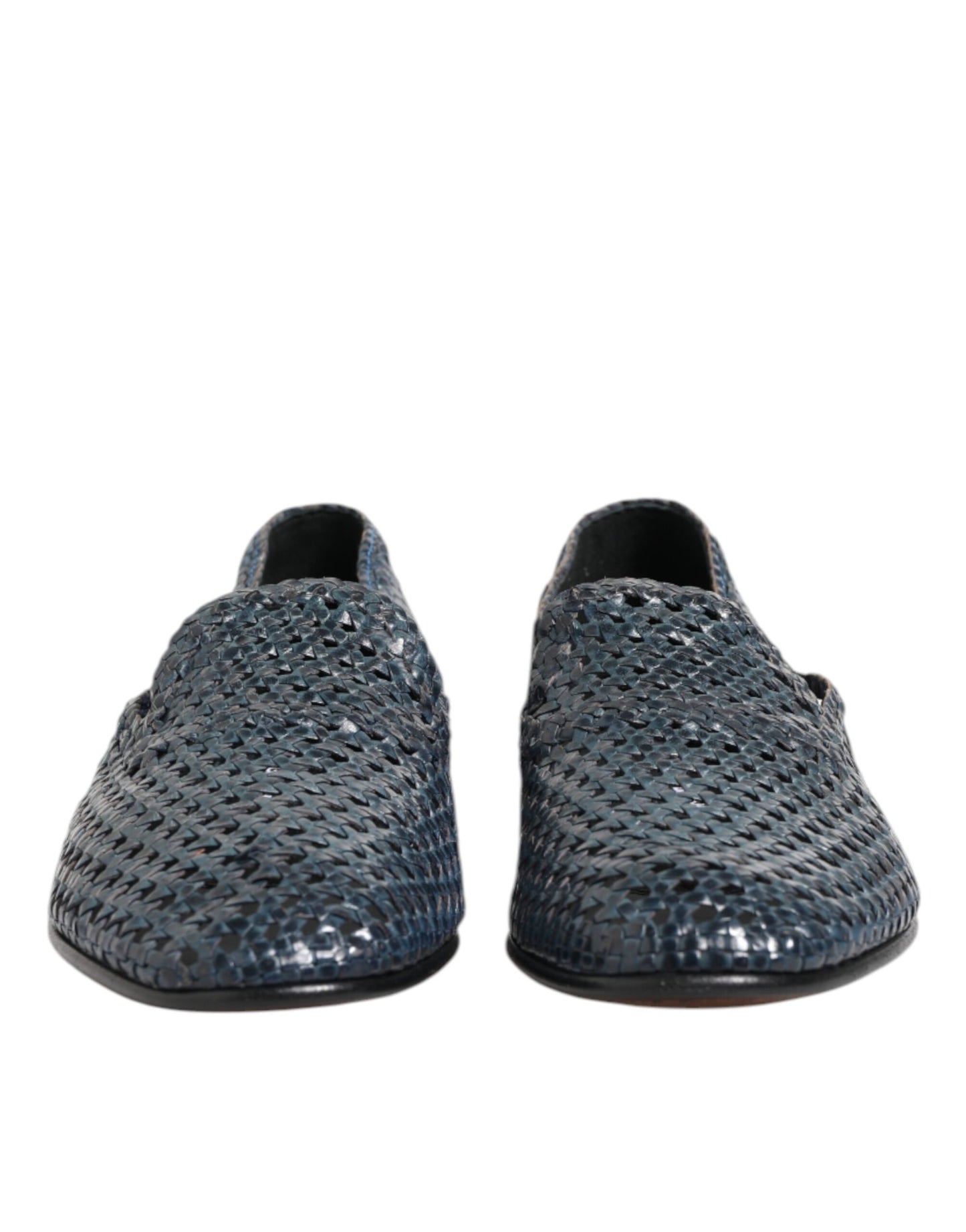 Dolce &amp; Gabbana Blue Woven Leather Slip On Loafers Shoes