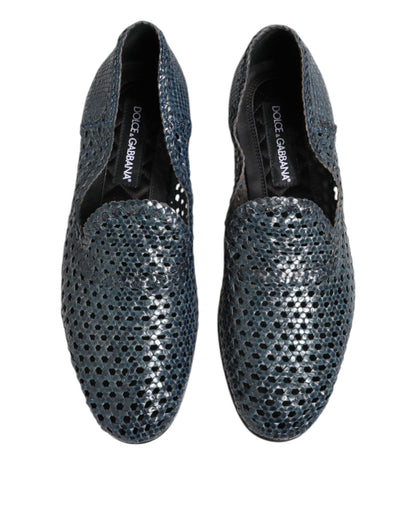 Dolce &amp; Gabbana Blue Woven Leather Slip On Loafers Shoes