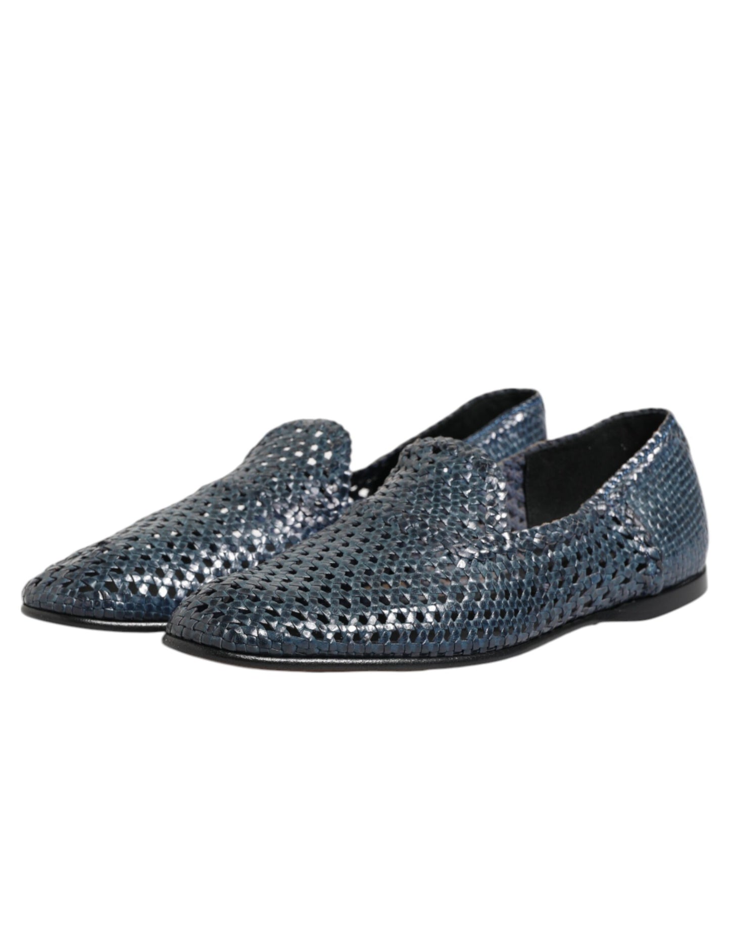 Dolce &amp; Gabbana Blue Woven Leather Slip On Loafers Shoes