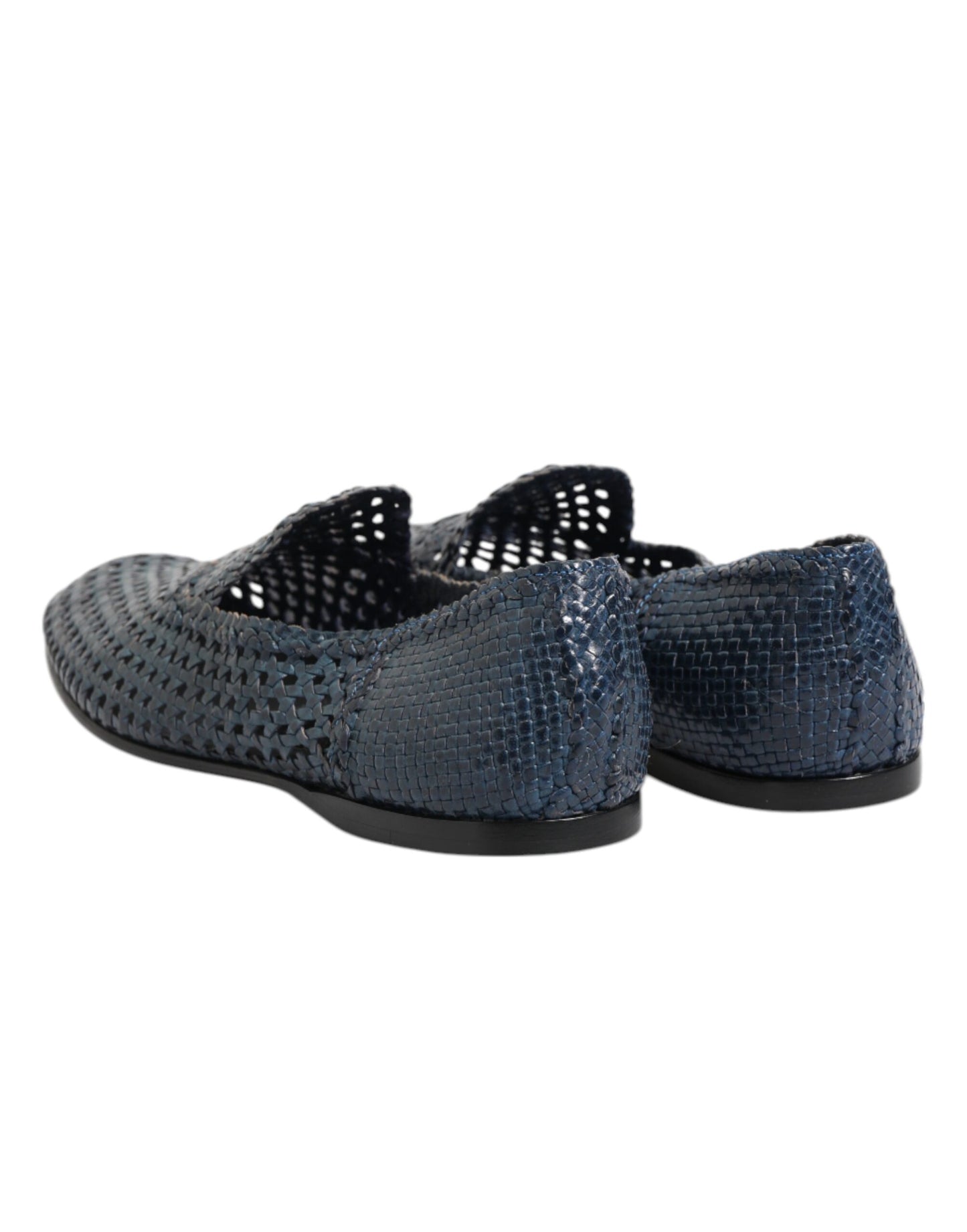 Dolce &amp; Gabbana Blue Woven Leather Slip On Loafers Shoes