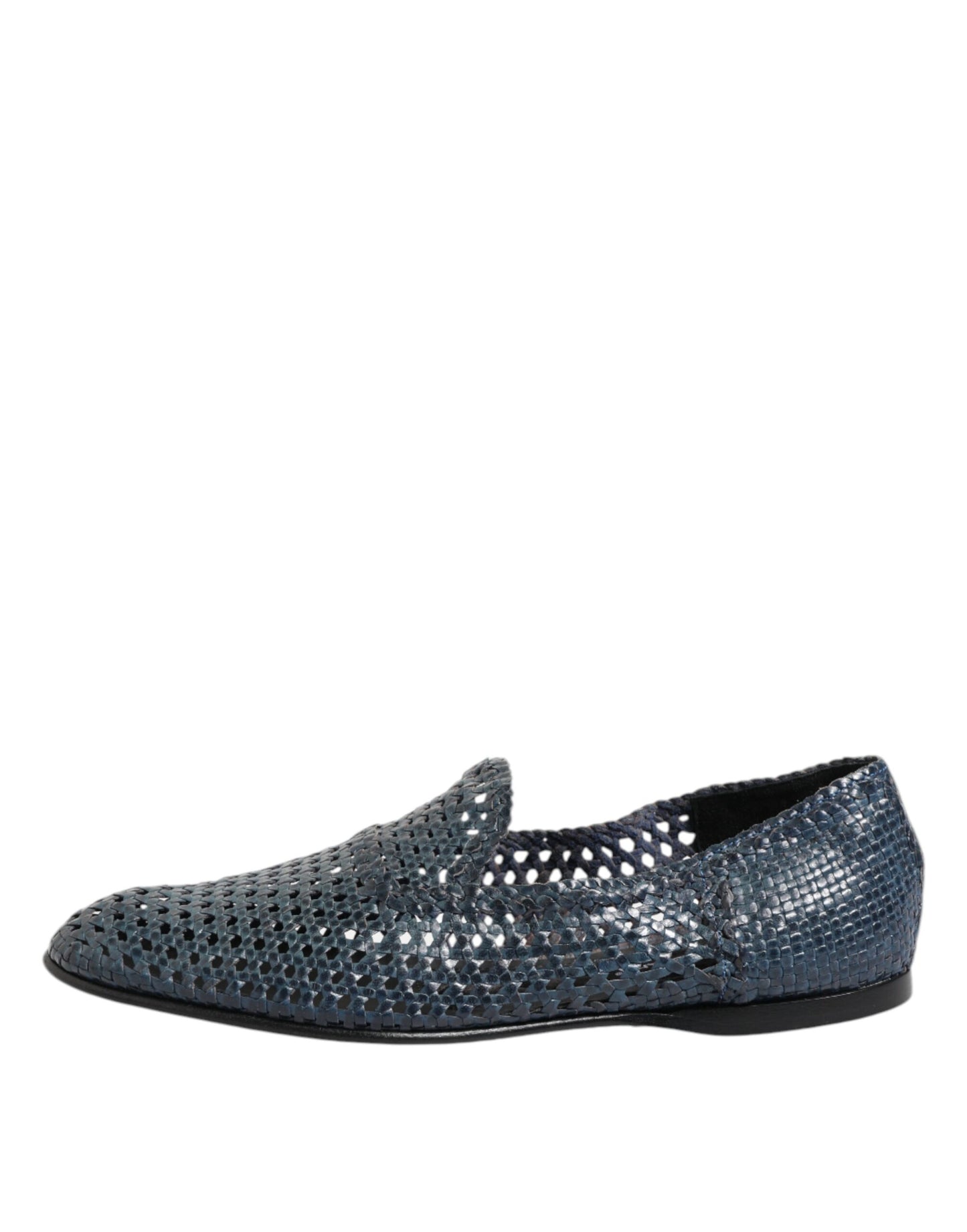 Dolce &amp; Gabbana Blue Woven Leather Slip On Loafers Shoes