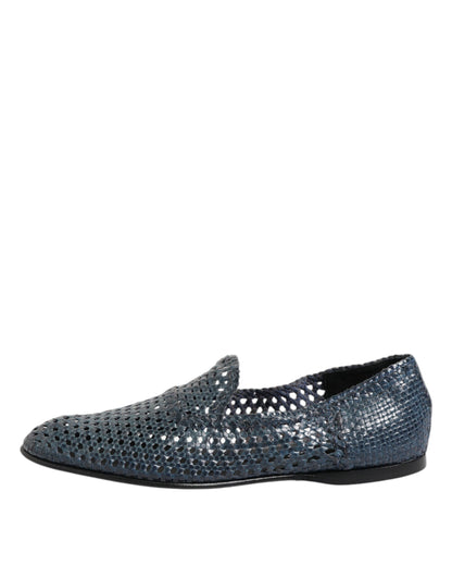 Dolce &amp; Gabbana Blue Woven Leather Slip On Loafers Shoes