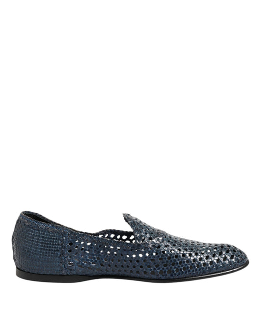 Dolce &amp; Gabbana Blue Woven Leather Slip On Loafers Shoes