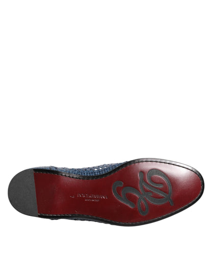 Dolce &amp; Gabbana Blue Woven Leather Slip On Loafers Shoes