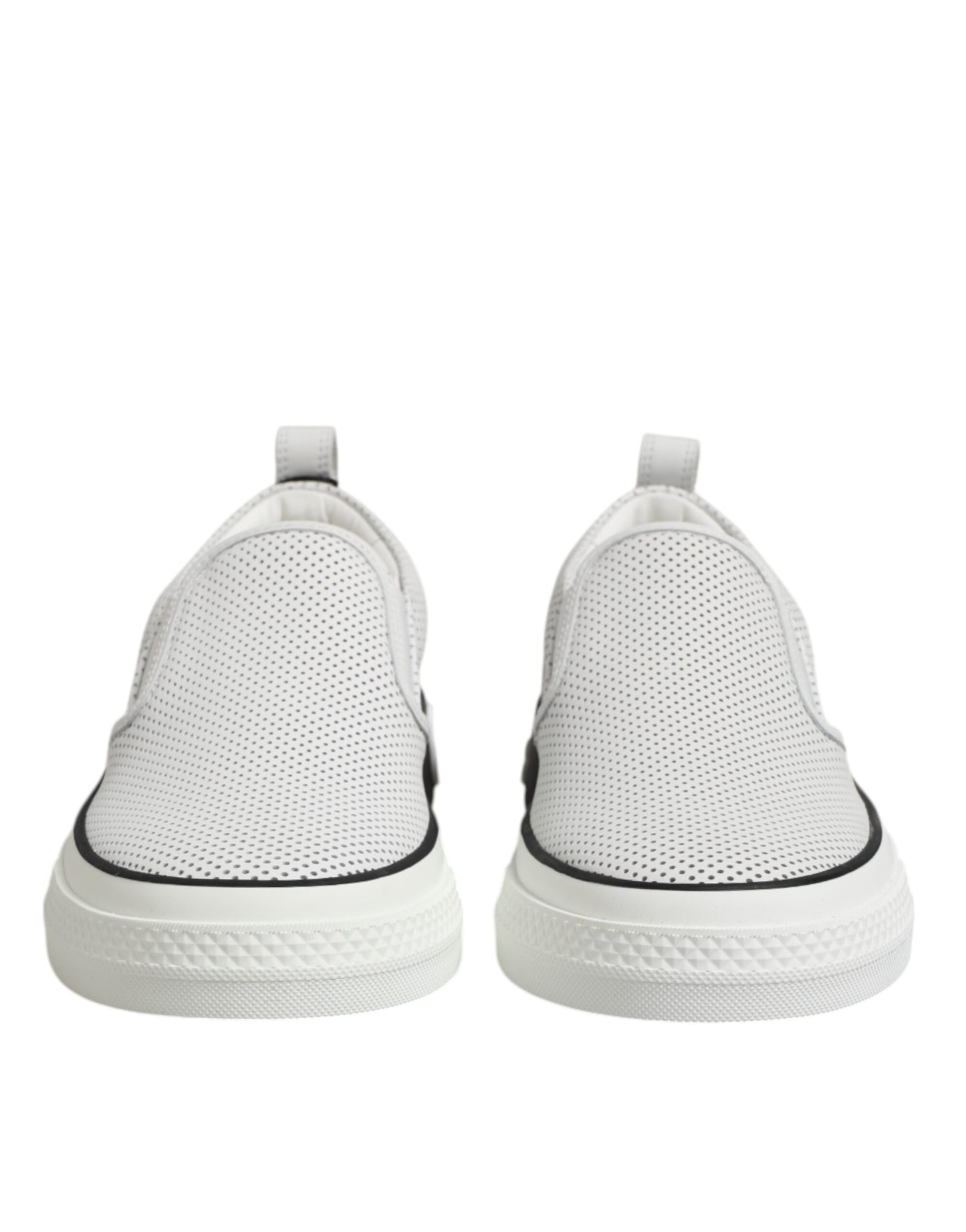 Dolce &amp; Gabbana White Dotted Leather Slip On Men Sneakers Shoes