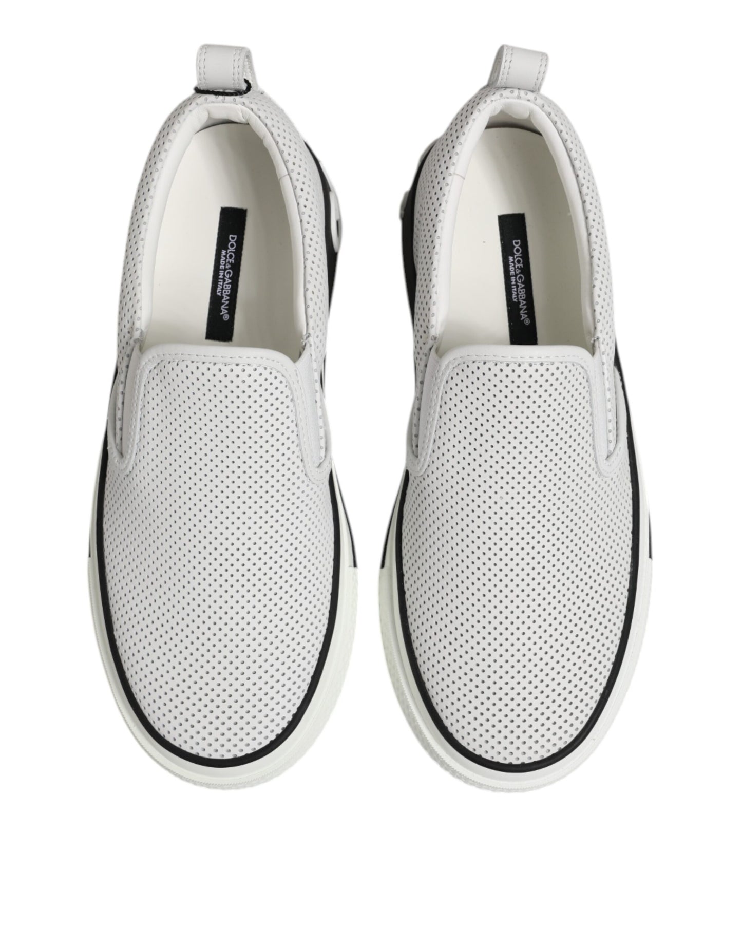 Dolce &amp; Gabbana White Dotted Leather Slip On Men Sneakers Shoes