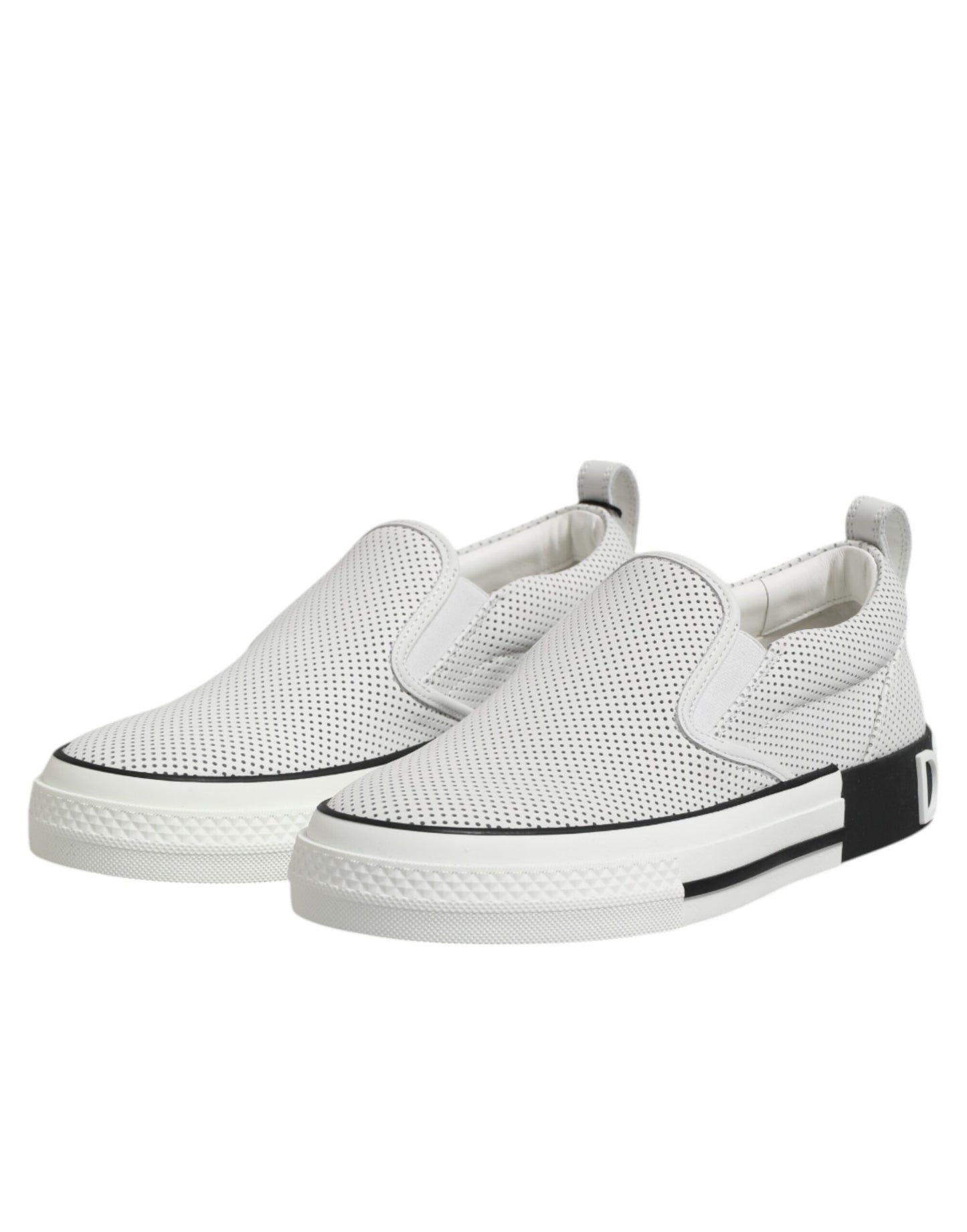 Dolce &amp; Gabbana White Dotted Leather Slip On Men Sneakers Shoes
