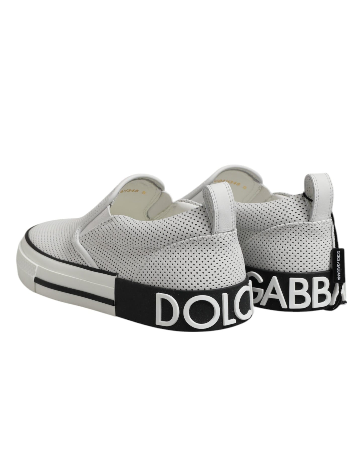 Dolce &amp; Gabbana White Dotted Leather Slip On Men Sneakers Shoes