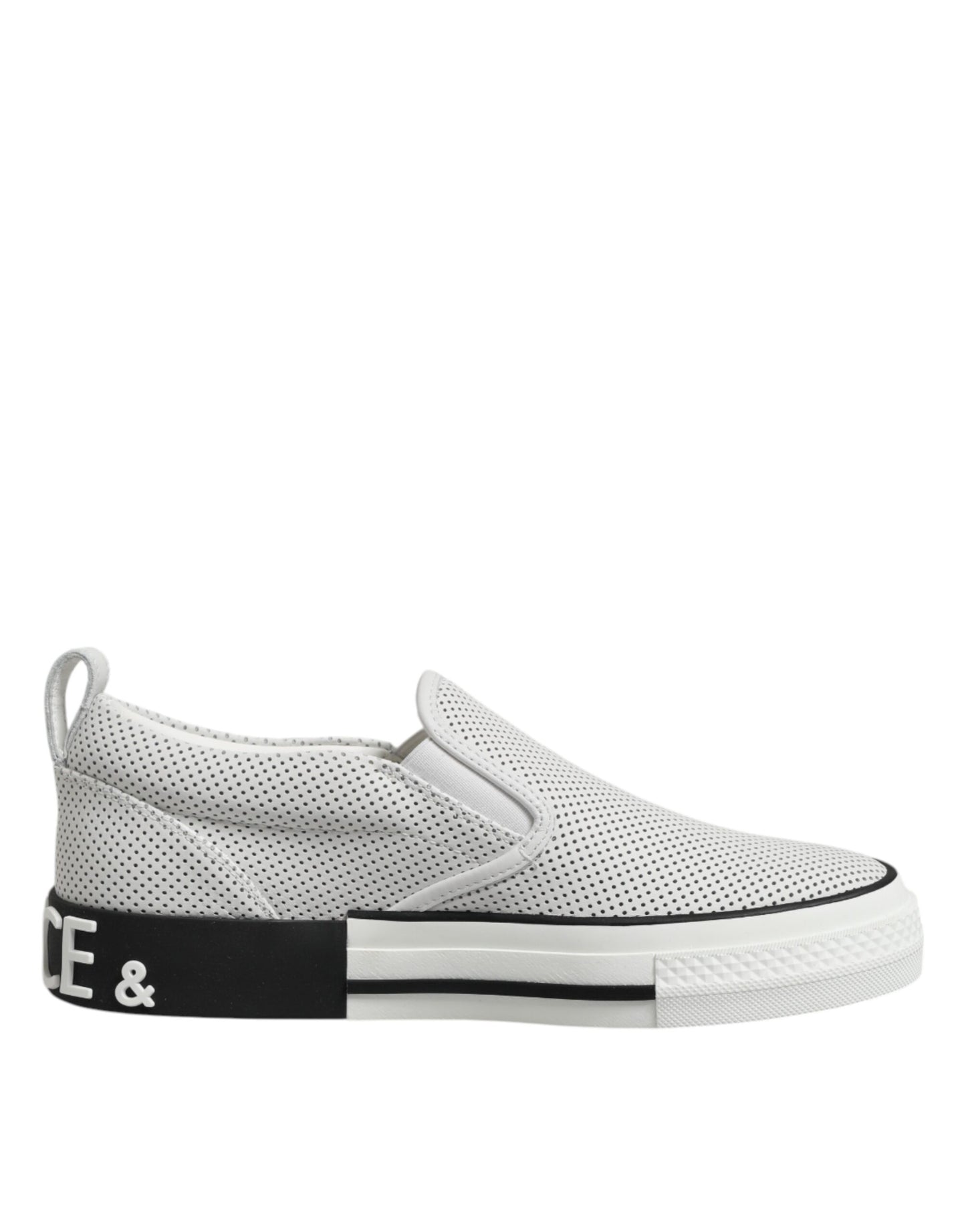Dolce &amp; Gabbana White Dotted Leather Slip On Men Sneakers Shoes
