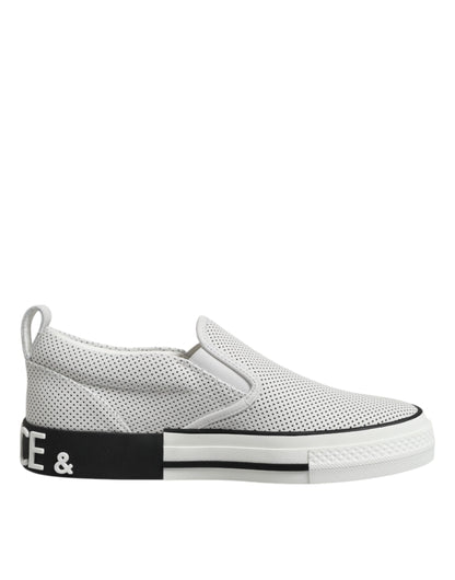 Dolce &amp; Gabbana White Dotted Leather Slip On Men Sneakers Shoes