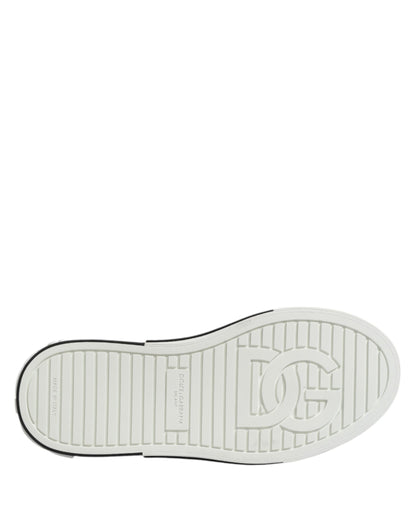 Dolce &amp; Gabbana White Dotted Leather Slip On Men Sneakers Shoes