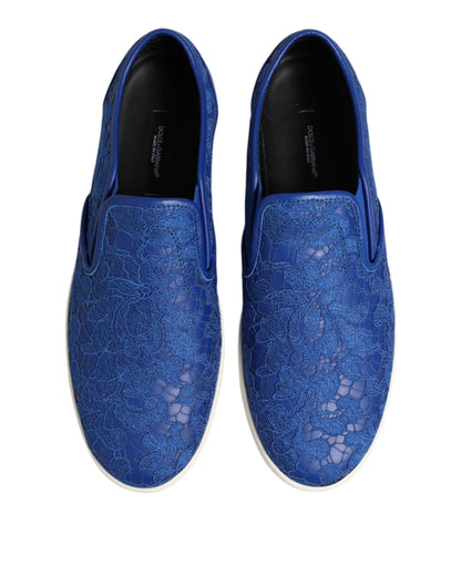 Dolce &amp; Gabbana Blue Leather Lace Slip On Sneaker Shoes