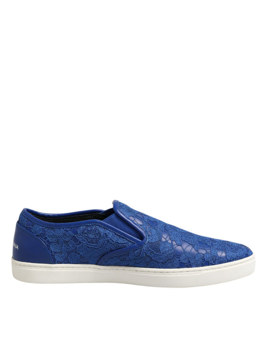 Dolce &amp; Gabbana Blue Leather Lace Slip On Sneaker Shoes