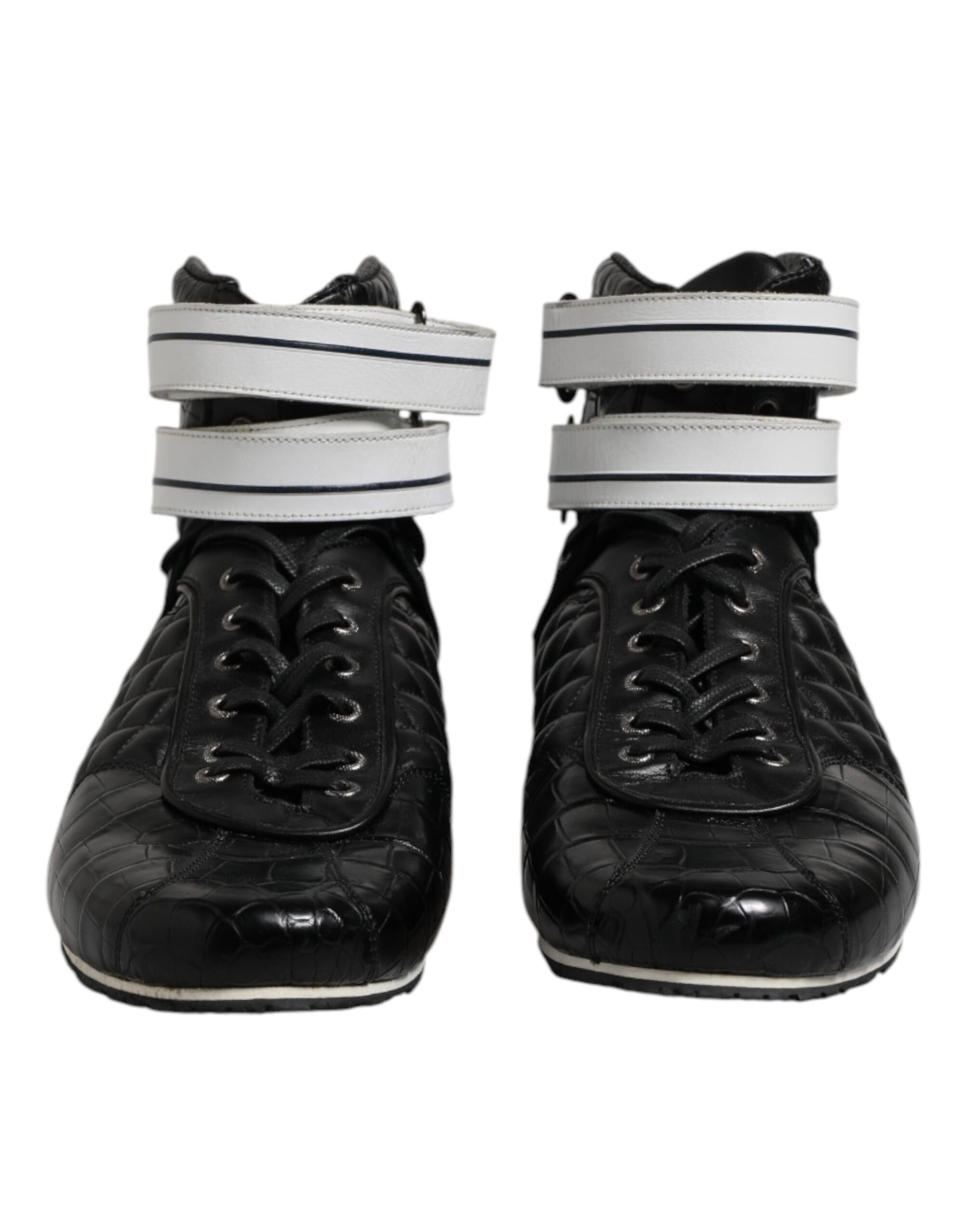 Dolce &amp; Gabbana Black Quilted Leather Lace Up Sneakers Shoes