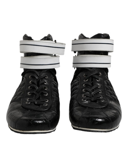 Dolce &amp; Gabbana Black Quilted Leather Lace Up Sneakers Shoes