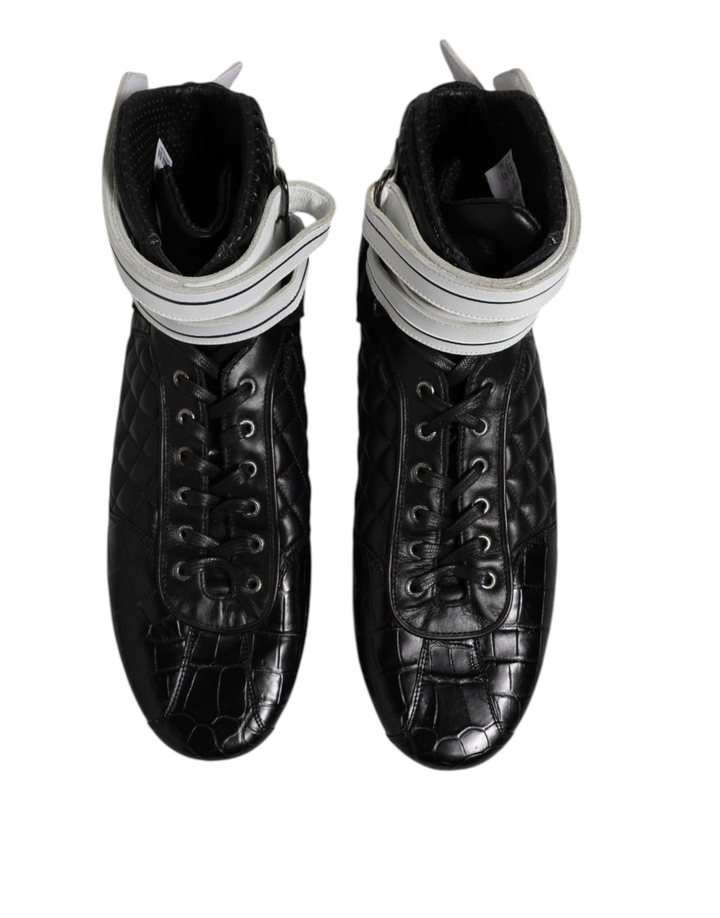 Dolce &amp; Gabbana Black Quilted Leather Lace Up Sneakers Shoes