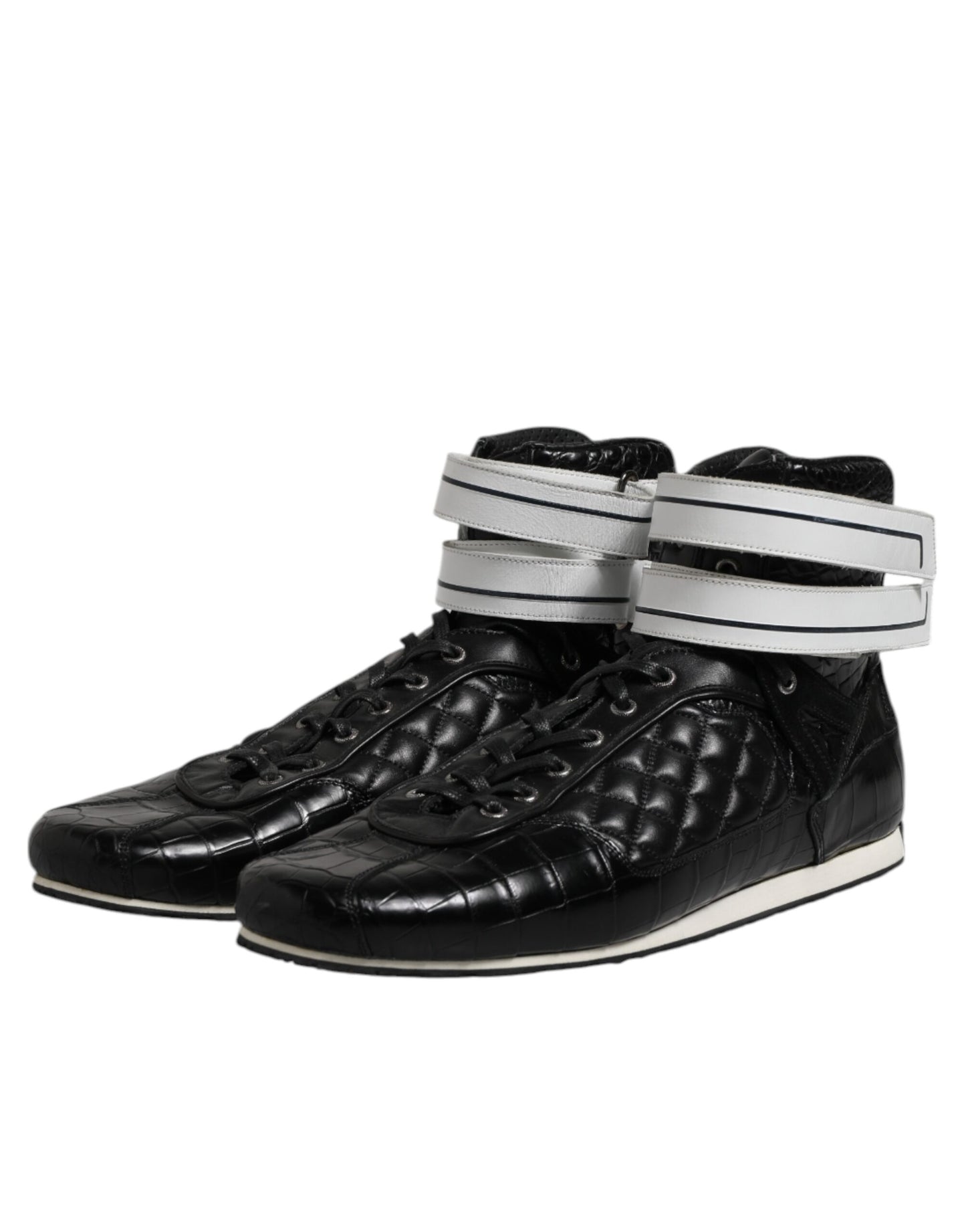 Dolce &amp; Gabbana Black Quilted Leather Lace Up Sneakers Shoes