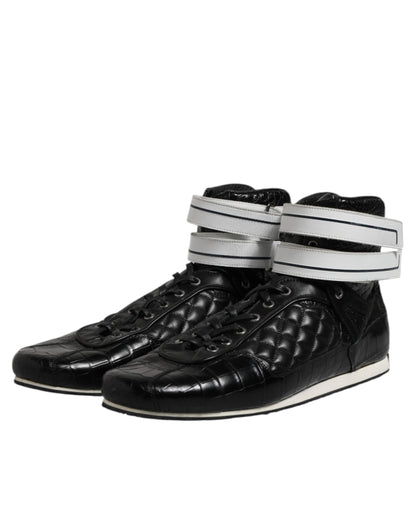 Dolce &amp; Gabbana Black Quilted Leather Lace Up Sneakers Shoes