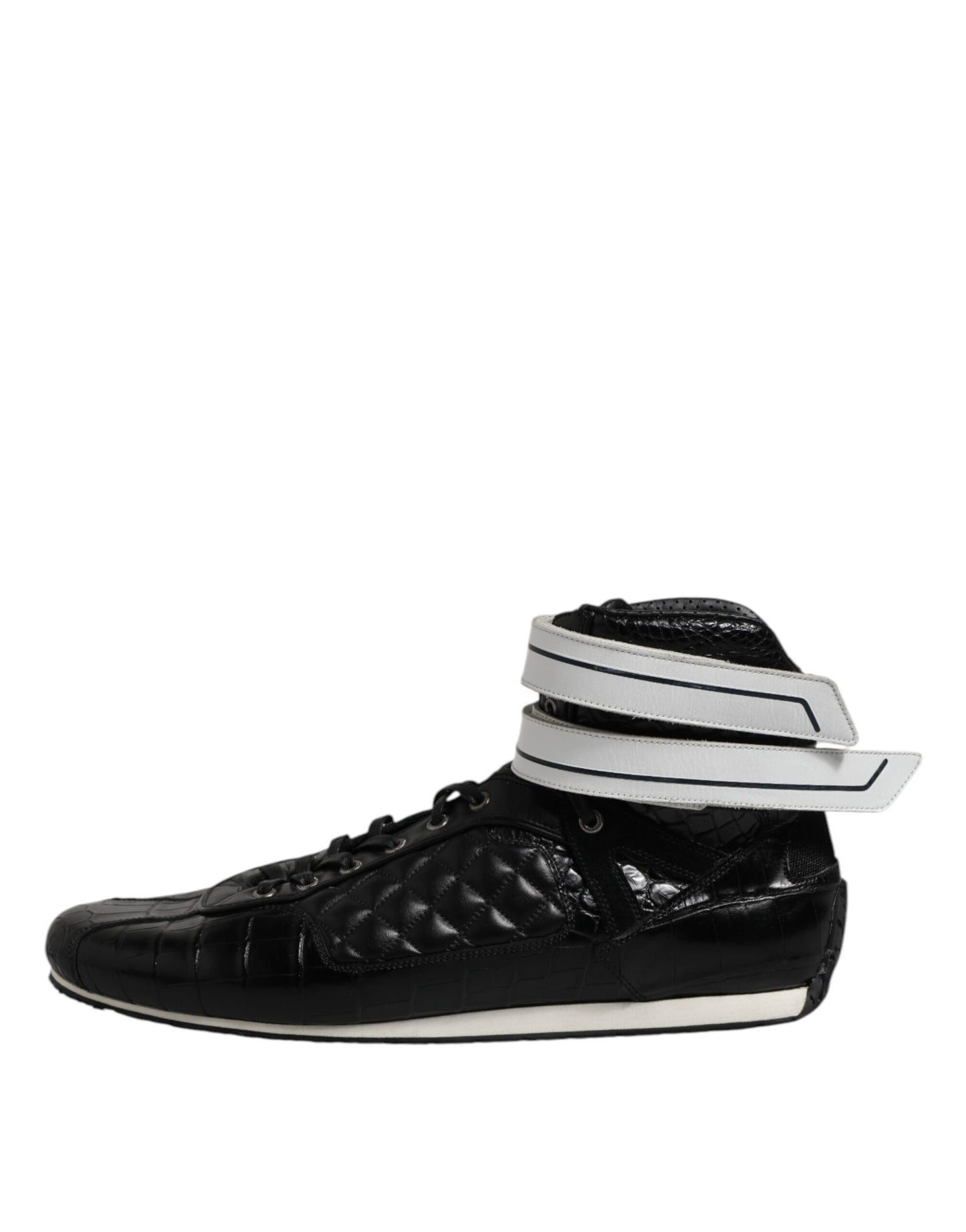 Dolce &amp; Gabbana Black Quilted Leather Lace Up Sneakers Shoes