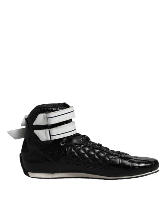 Dolce &amp; Gabbana Black Quilted Leather Lace Up Sneakers Shoes