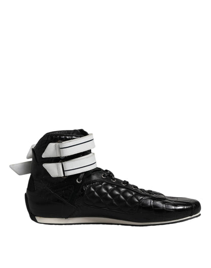 Dolce &amp; Gabbana Black Quilted Leather Lace Up Sneakers Shoes