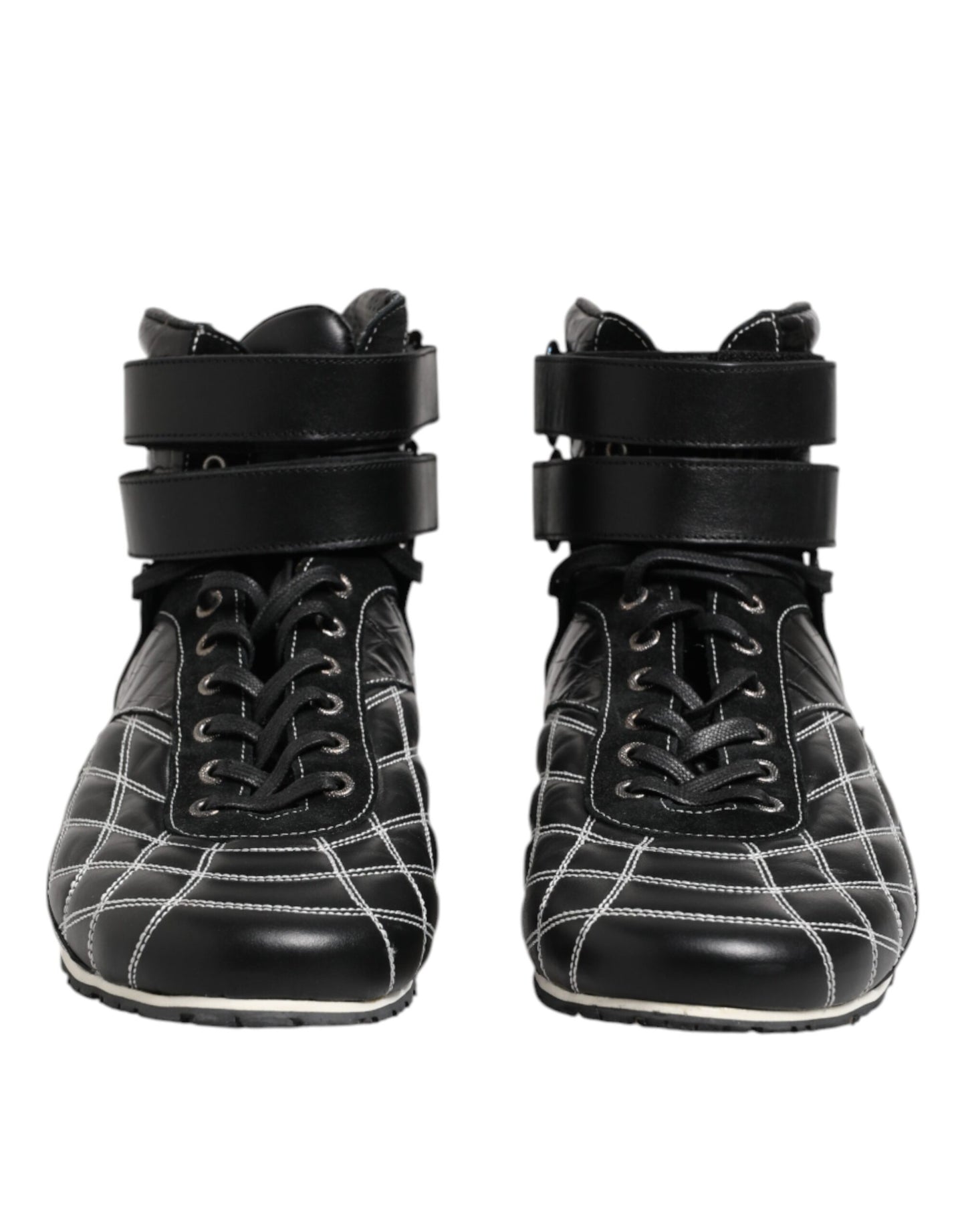 Dolce &amp; Gabbana Black Quilted Leather Lace Up Sneakers Shoes
