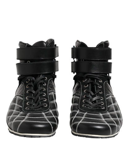 Dolce &amp; Gabbana Black Quilted Leather Lace Up Sneakers Shoes