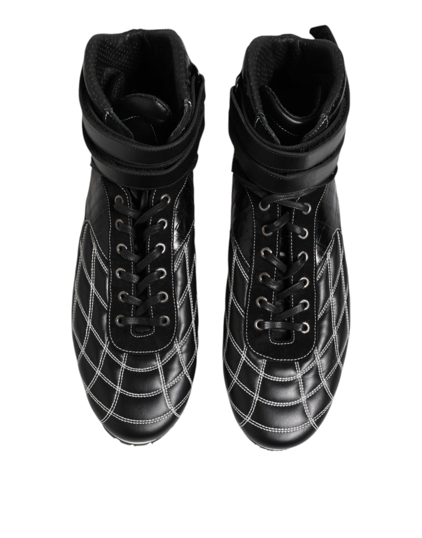 Dolce &amp; Gabbana Black Quilted Leather Lace Up Sneakers Shoes