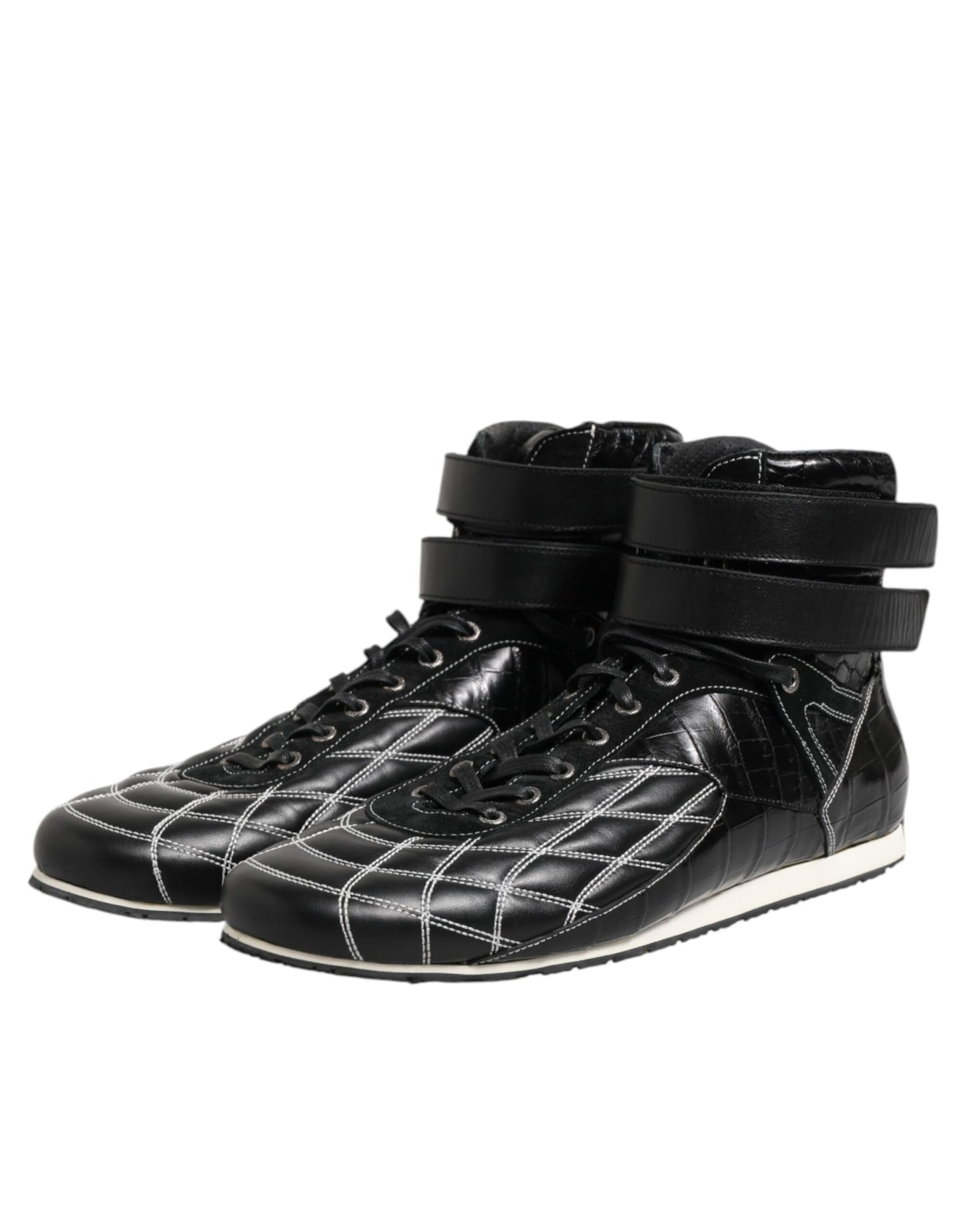 Dolce &amp; Gabbana Black Quilted Leather Lace Up Sneakers Shoes