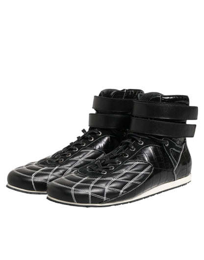 Dolce &amp; Gabbana Black Quilted Leather Lace Up Sneakers Shoes