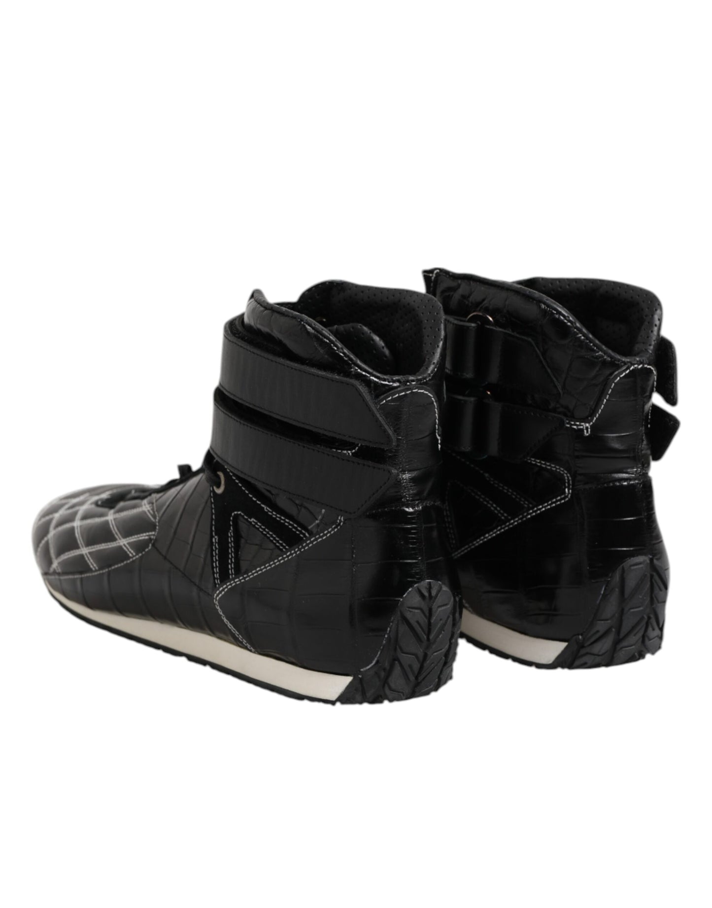 Dolce &amp; Gabbana Black Quilted Leather Lace Up Sneakers Shoes