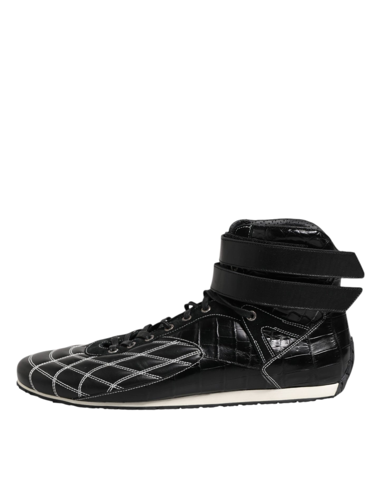 Dolce &amp; Gabbana Black Quilted Leather Lace Up Sneakers Shoes