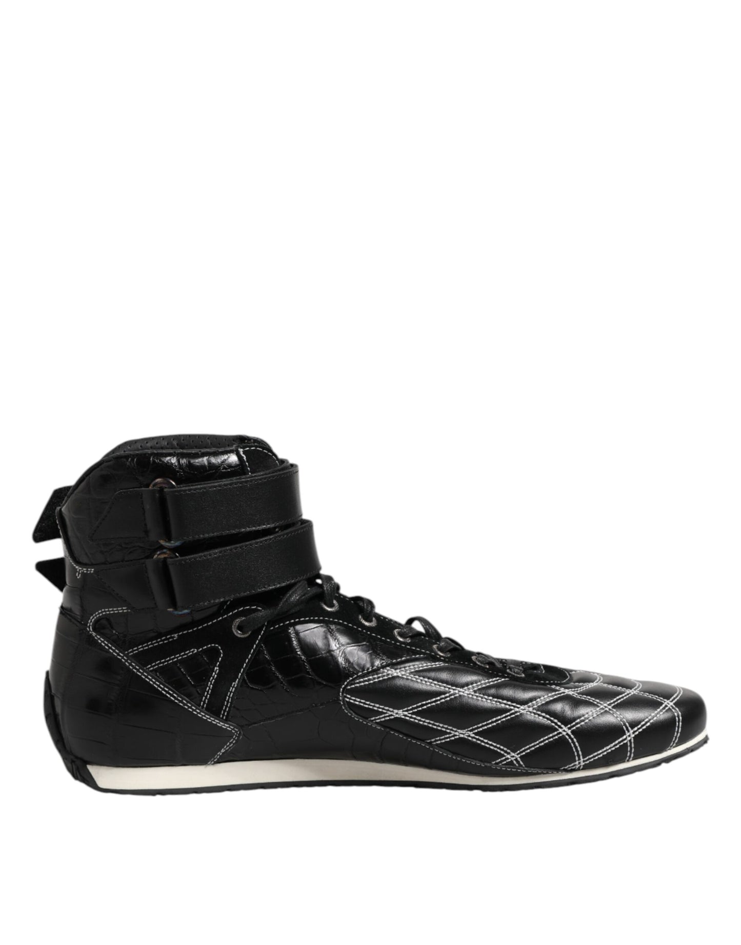 Dolce &amp; Gabbana Black Quilted Leather Lace Up Sneakers Shoes