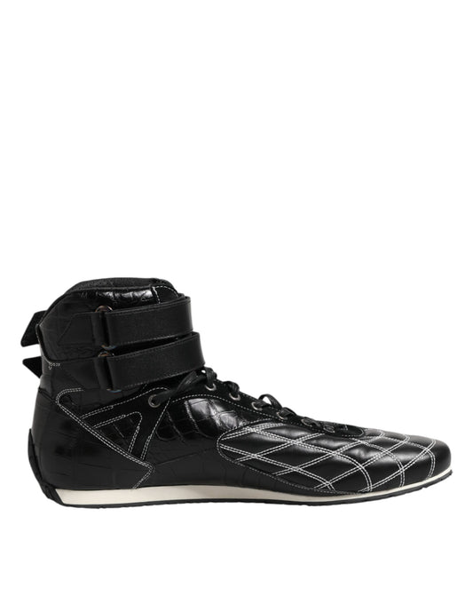 Dolce &amp; Gabbana Black Quilted Leather Lace Up Sneakers Shoes