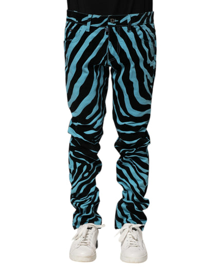 Dolce &amp; Gabbana Blue Black Stripes Skinny Denim Jeans