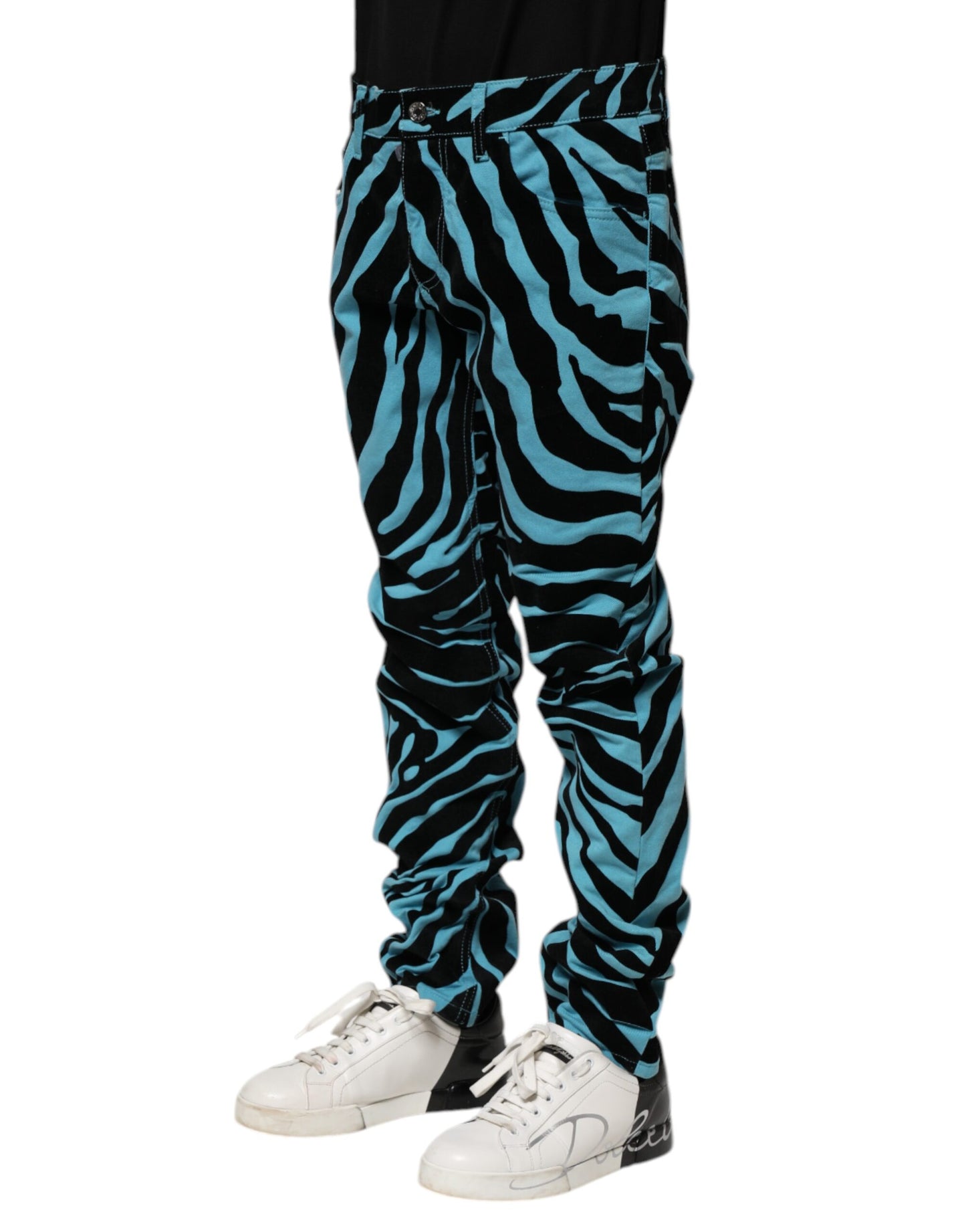Dolce &amp; Gabbana Blue Black Stripes Skinny Denim Jeans