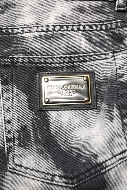Dolce &amp; Gabbana – Schwarze Jeans mit geradem Schnitt und Batikmuster